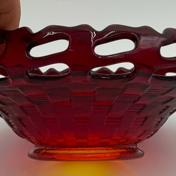 Fenton Glass 2 Row Open Edge Ruby Amberina Basket Weave Bowl. 6" dia. X 2.5" h. - Picture 6 of 8